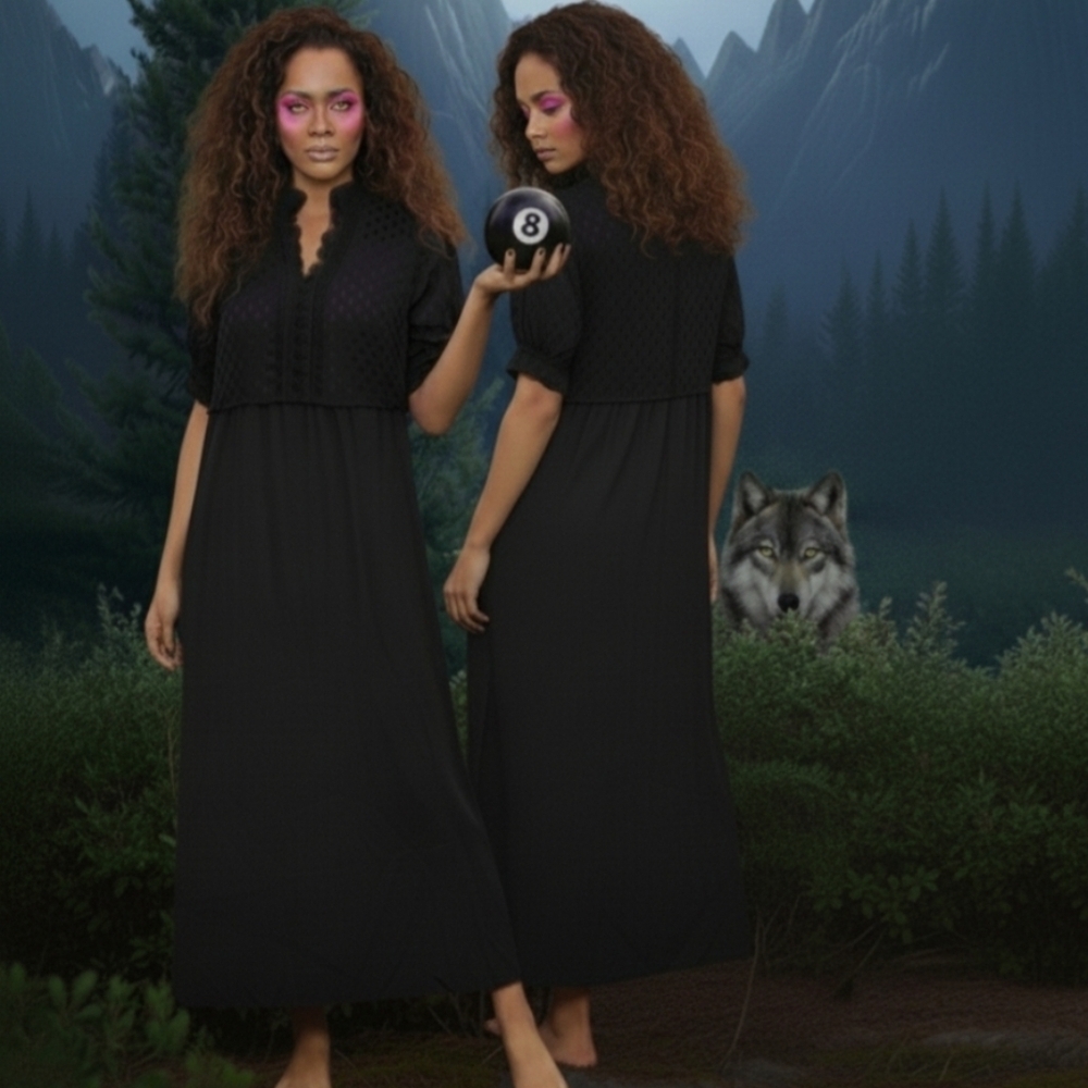 NWT $198 Max Studio Maxi Dress Large Black Lace Whimsigoth Grunge Punk Vampire